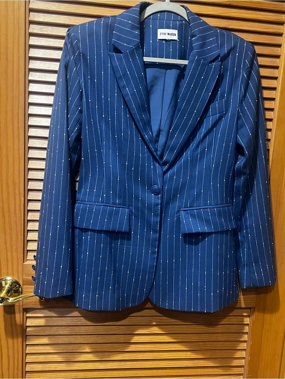 Steve Madden Blue Pinstripe Blazer with white specs